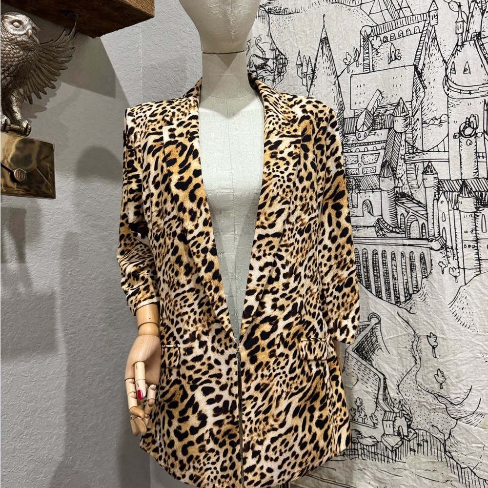 INC International Concepts Brown and Black Leopard Blazer